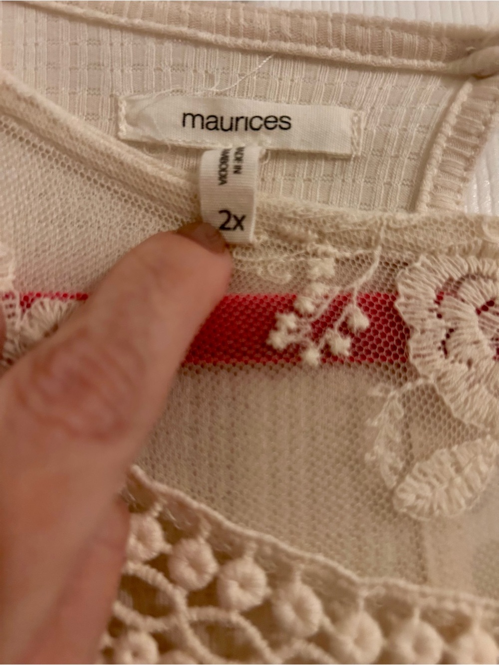 Maurices Cream Lace Yoke Long-Sleeve Blouse - Picture 2 of 2